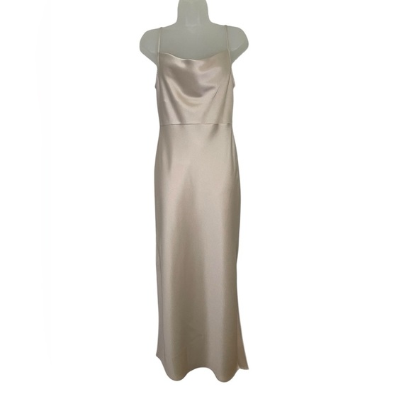 BHLDN New NWOT Cali Stretch Charmeuse Midi Dress Champagne Size 6 - Picture 2 of 6